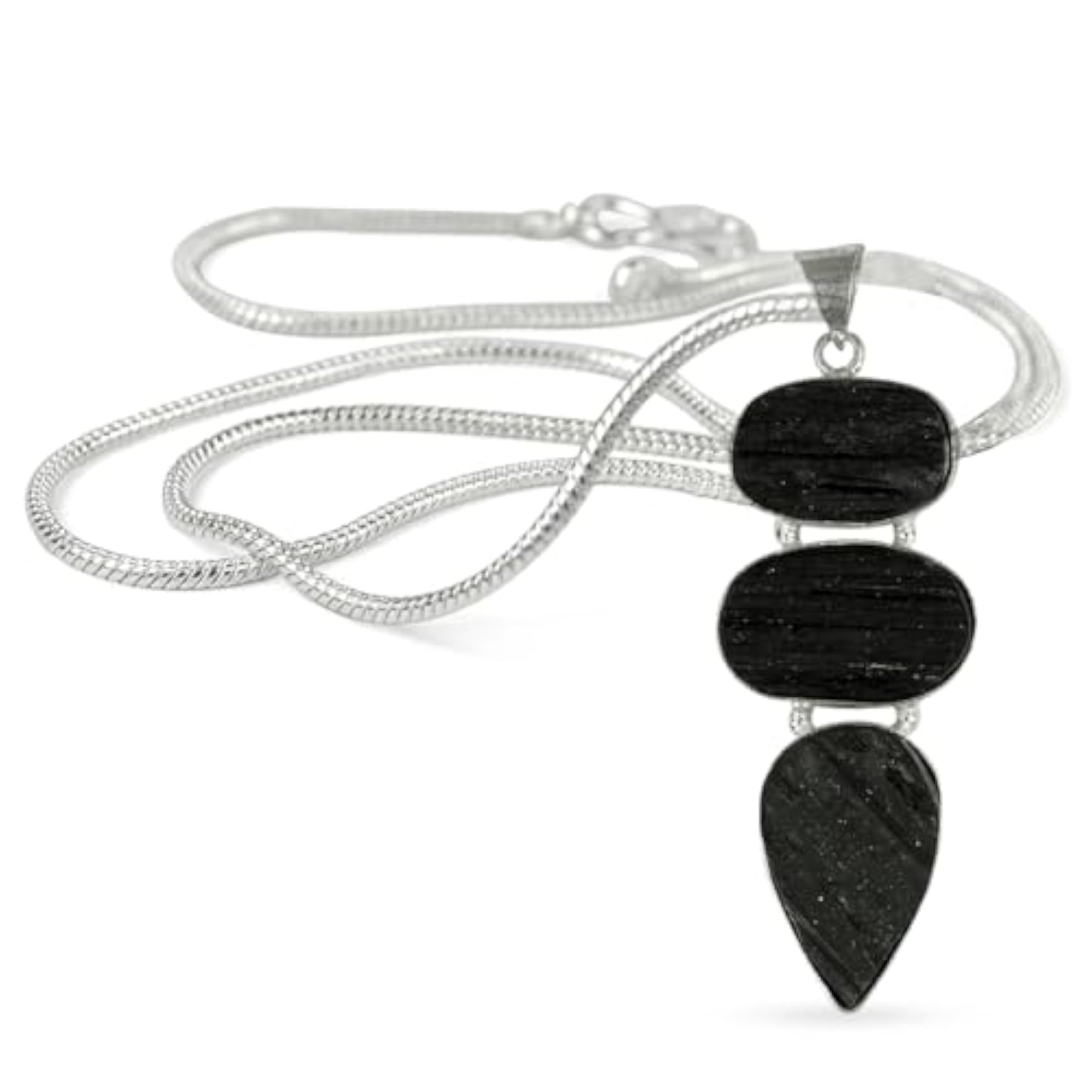 AAA Black Tourmaline Pendant with Metal Chain, Unisex